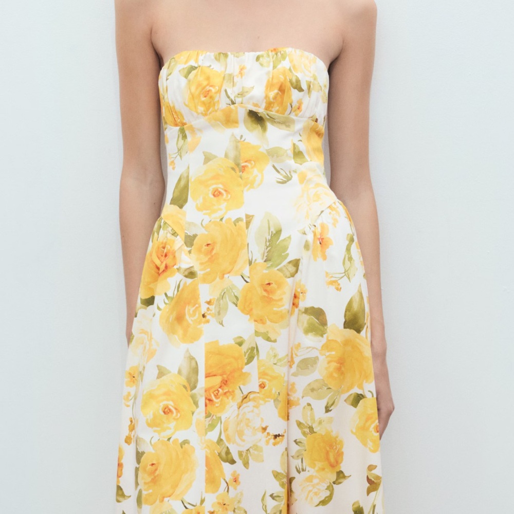 Mango Yellow and White Floral Midi Dress - Picture 2 of 8